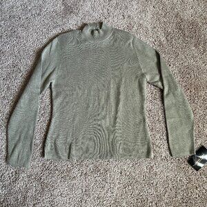 Vintage Jeanne Pierre Sweater Womens SP Green Gray 100% Cotton Mockneck NWT